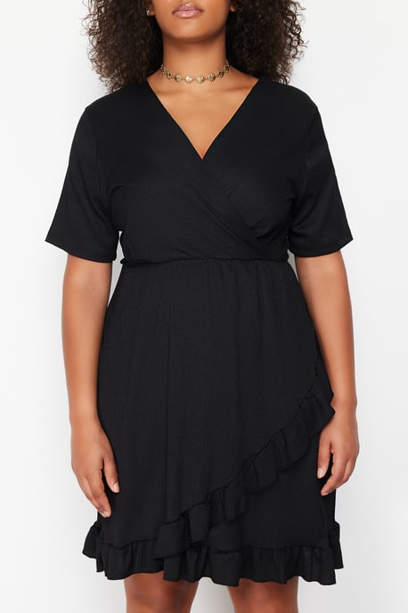 Trendyol Curve Damen Schwarz Einfarbig Kurz / Mini Kurz Casual Skater Große Größen Kleid - Image 3