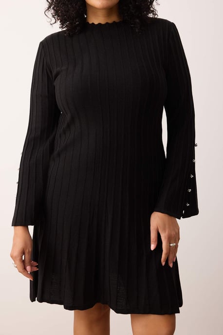 Trendyol Curve Damen Schwarz Einfarbig Kurz / Mini Lang Casual A-Linie Große Größen Kleid - Image 2