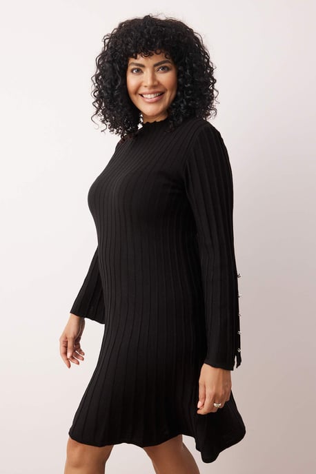 Trendyol Curve Damen Schwarz Einfarbig Kurz / Mini Lang Casual A-Linie Große Größen Kleid - Image 6