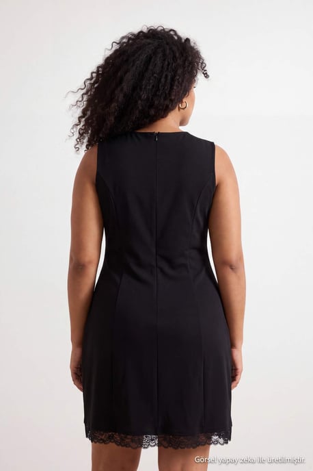 Trendyol Curve Damen Schwarz Einfarbig Kurz / Mini Ärmellos A-Linie Große Größen Kleid - Image 2