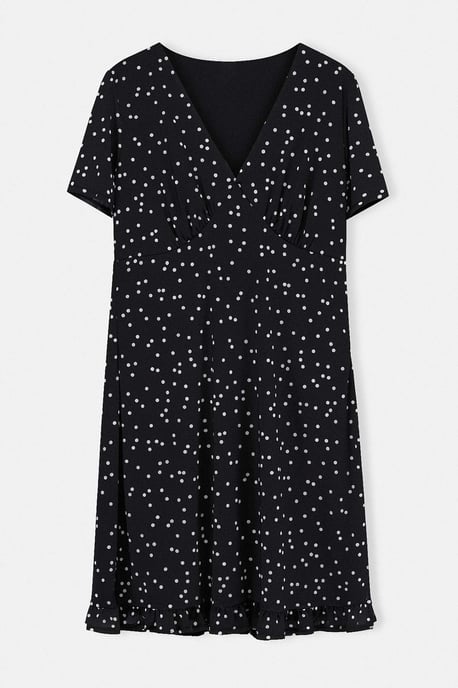 Trendyol Curve Damen Schwarz Gepunktet Kurz / Mini Kurz Casual A-Linie Große Größen Kleid - Image 4