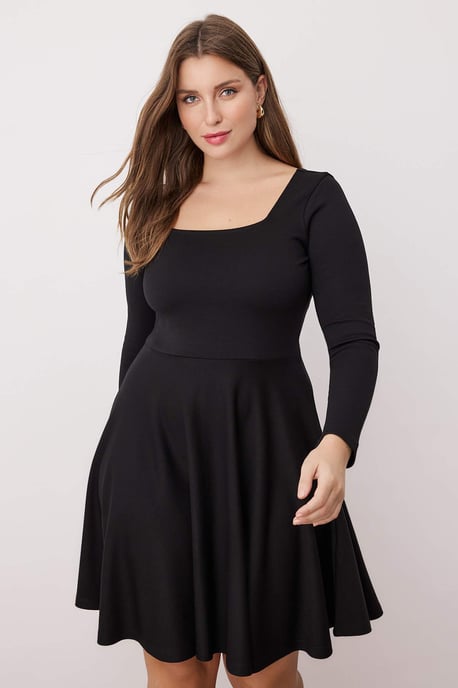 Trendyol Curve Damen Schwarz Einfarbig Kurz / Mini Lang Abend / Alltag Skater Große Größen Kleid - Image 6