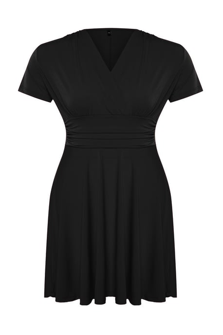Trendyol Curve Damen Schwarz Einfarbig Kurz / Mini Kurz Casual Skater Große Größen Kleid - Image 5
