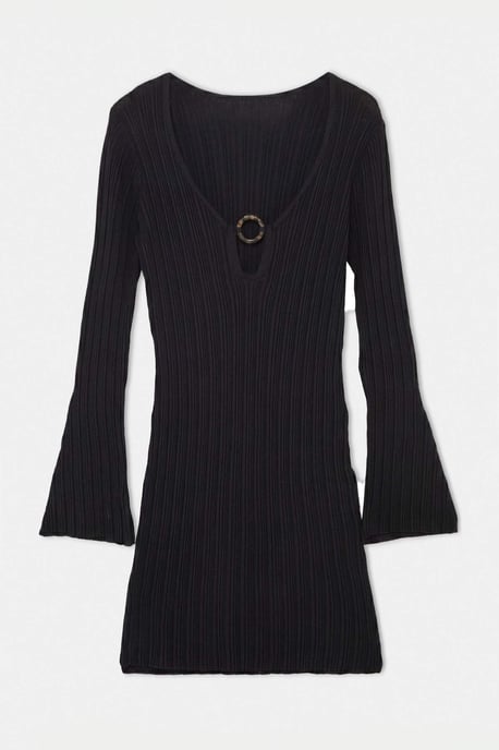 Trendyol Curve Damen Schwarz Einfarbig Kurz / Mini Lang Strandmode Bodycon Große Größen Kleid - Image 4