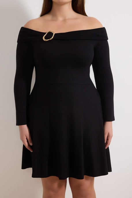 Trendyol Curve Damen Schwarz Einfarbig Kurz / Mini Lang Casual Skater Große Größen Kleid - Image 2