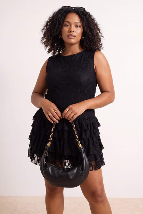 Trendyol Curve Damen Schwarz Einfarbig Kurz / Mini Ärmellos Skater Große Größen Kleid - Image 2