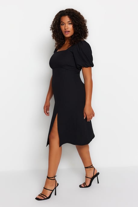 Trendyol Curve Damen Schwarz Einfarbig Kurz / Mini Kurz Casual A-Linie Große Größen Kleid - Image 4