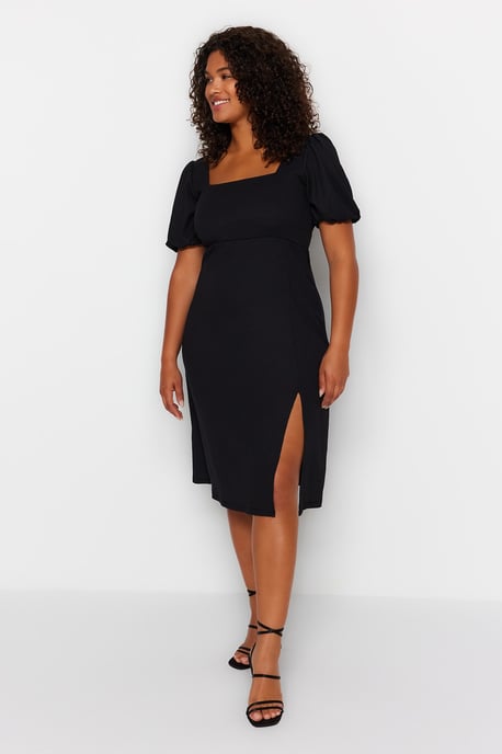 Trendyol Curve Damen Schwarz Einfarbig Kurz / Mini Kurz Casual A-Linie Große Größen Kleid - Image 5