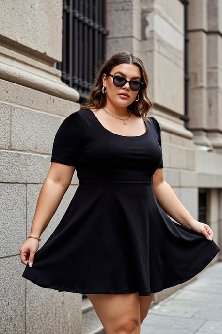 Trendyol Curve Damen Schwarz Einfarbig Kurz / Mini Kurz Casual Skater Große Größen Kleid - Image 1