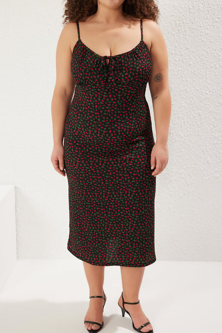 Trendyol Curve Damen Schwarz Einfarbig Kurz / Mini Ärmellos Casual Gerade Große Größen Kleid - Image 2