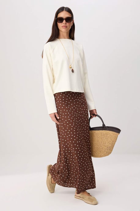 Trendyol Modest Damen Braun Gepunktet Maxi A-Linie A-Linie Modest Röcke - Image 5