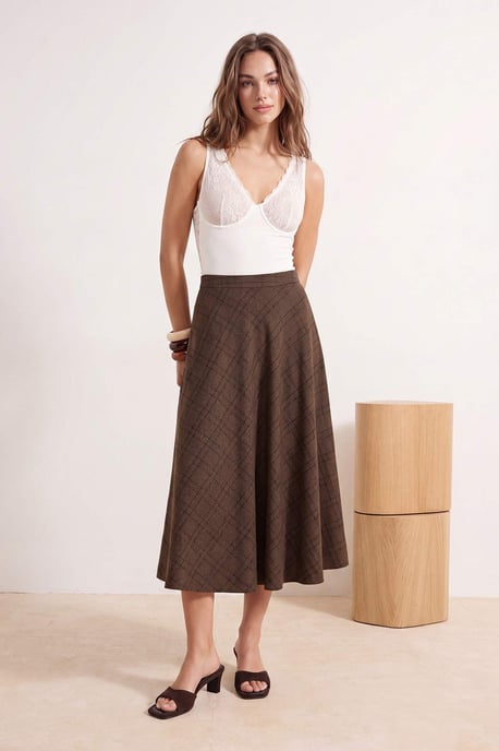 TRENDYOLMİLLA Damen Braun Kariert Maxi Skater Röcke - Image 2