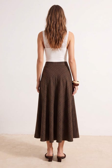 TRENDYOLMİLLA Damen Braun Kariert Maxi Skater Röcke - Image 3