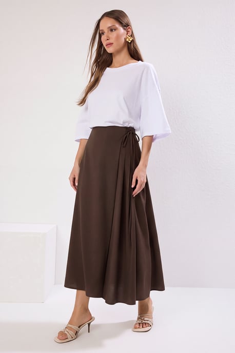 Trendyol Modest Damen Braun Einfarbig Maxi A-Linie A-Linie Modest Röcke - Image 1