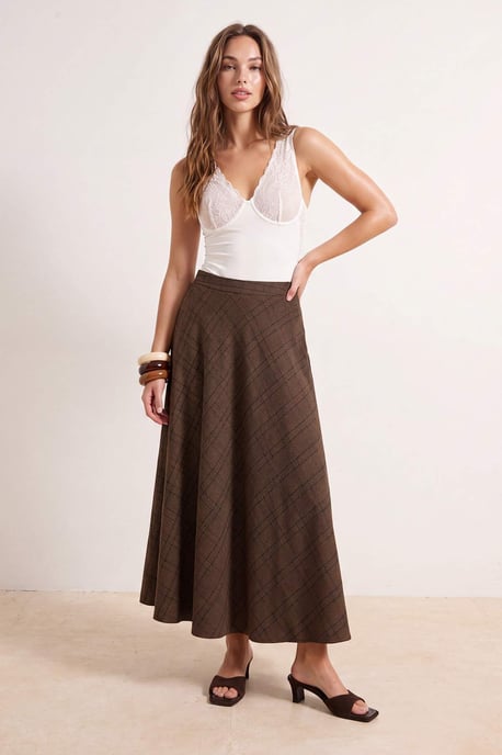 TRENDYOLMİLLA Damen Braun Kariert Maxi Skater Röcke - Image 6