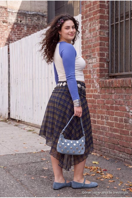 Trendyol Curve Damen Mehrfarbig Kariert Maxi Asymmetrisch Große Größen Röcke - Image 6