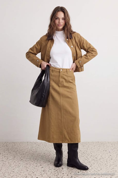 TRENDYOLMİLLA Damen Khaki Einfarbig Maxi Skater Röcke - Image 1