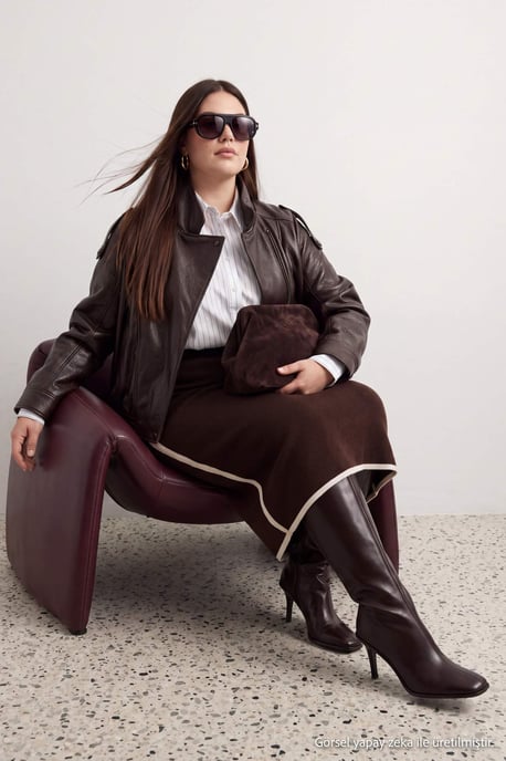 Trendyol Curve Damen Braun Gestreift Maxi Bleistift Rock Große Größen Röcke - Image 2