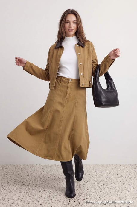 TRENDYOLMİLLA Damen Khaki Einfarbig Maxi Skater Röcke - Image 3