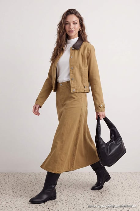 TRENDYOLMİLLA Damen Khaki Einfarbig Maxi Skater Röcke - Image 6