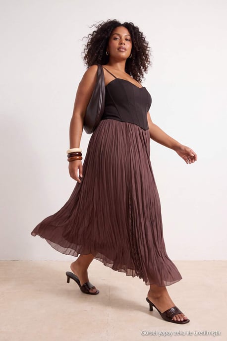 Trendyol Curve Damen Braun Einfarbig Maxi Große Größen Röcke - Image 1