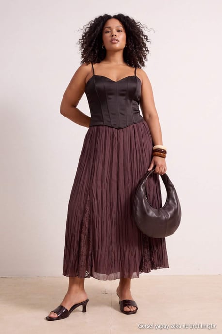 Trendyol Curve Damen Braun Einfarbig Maxi Große Größen Röcke - Image 6