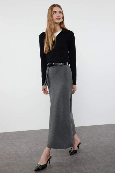 TRENDYOLMİLLA Damen Grau Einfarbig Maxi Basic A-Linie Röcke - Image 6