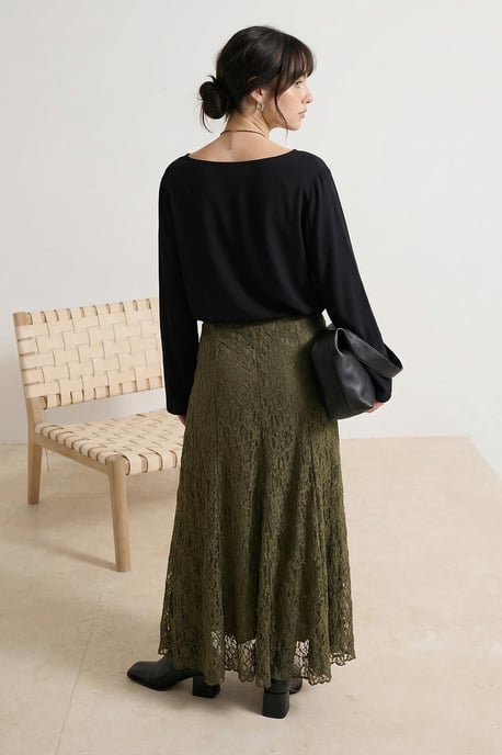 Trendyol Modest Damen Khaki Einfarbig Maxi Modest Röcke - Image 2