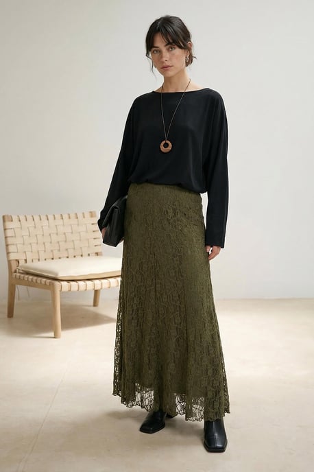 Trendyol Modest Damen Khaki Einfarbig Maxi Modest Röcke - Image 6