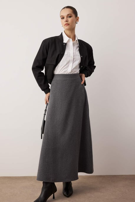 Trendyol Modest Damen Grau Einfarbig Maxi A-Linie Modest Röcke - Image 1