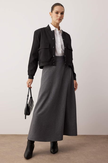 Trendyol Modest Damen Grau Einfarbig Maxi A-Linie Modest Röcke - Image 4