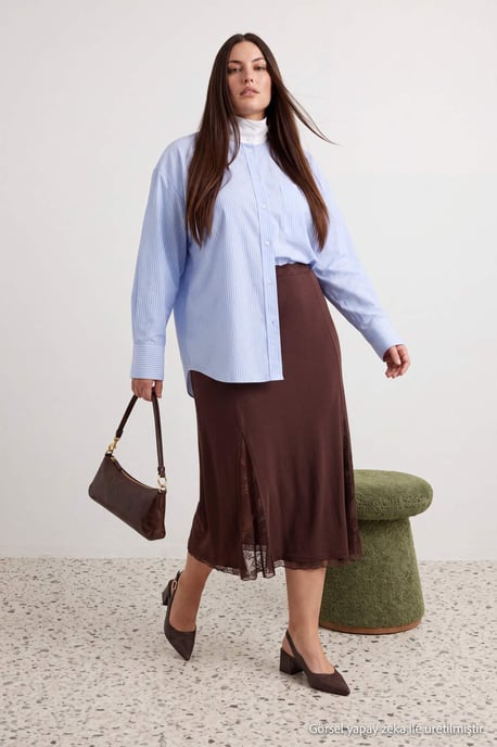 Trendyol Curve Damen Braun Einfarbig Maxi Große Größen Röcke - Image 1