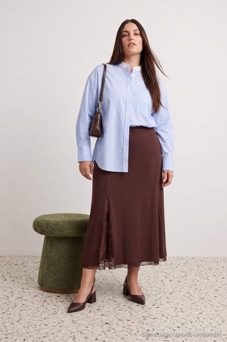 Trendyol Curve Damen Braun Einfarbig Maxi Große Größen Röcke - Image 3