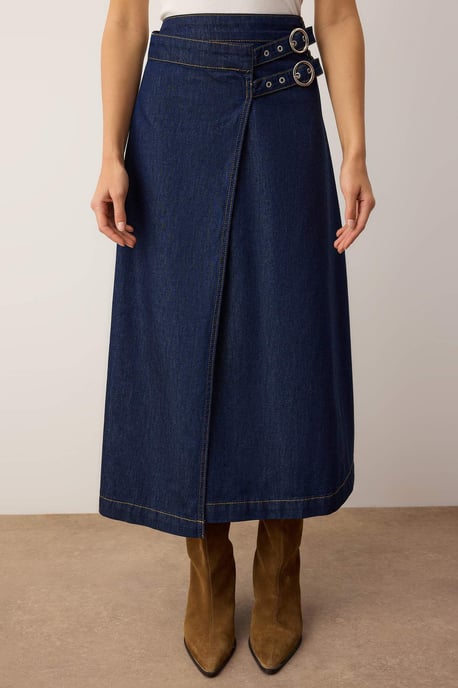 TRENDYOLMİLLA Damen Blau Einfarbig Maxi Volantsaum Wickel Röcke - Image 2