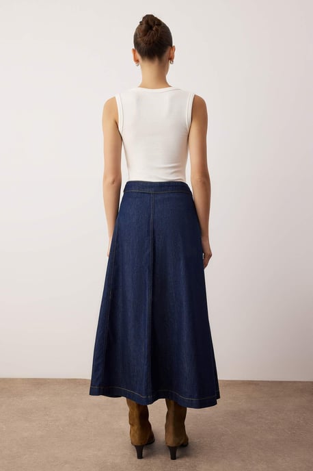 TRENDYOLMİLLA Damen Blau Einfarbig Maxi Volantsaum Wickel Röcke - Image 3