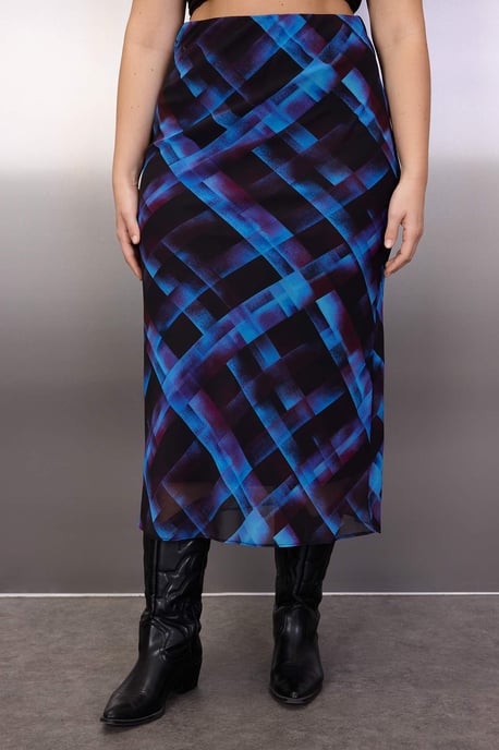 Trendyol Curve Damen Mehrfarbig Kariert Maxi Große Größen Röcke - Image 2
