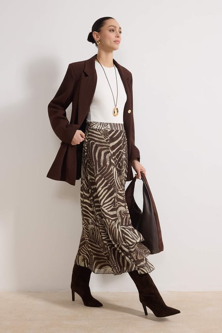Trendyol Modest Damen Braun Animal-Print Maxi Ausgestellt Rock A-Linie Modest Röcke - Image 4