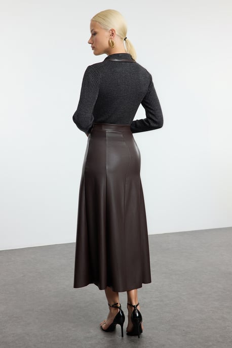 TRENDYOLMİLLA Damen Braun Einfarbig Maxi A-Linie A-Linie Röcke - Image 4
