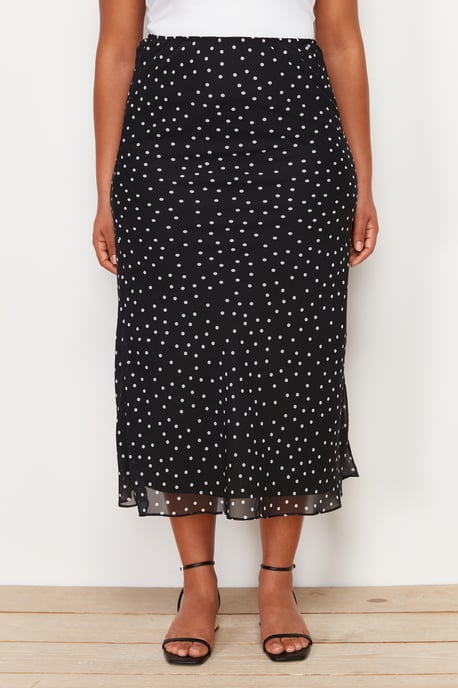 Trendyol Curve Damen Schwarz Gepunktet Maxi Meerjungfrau Große Größen Röcke - Image 3