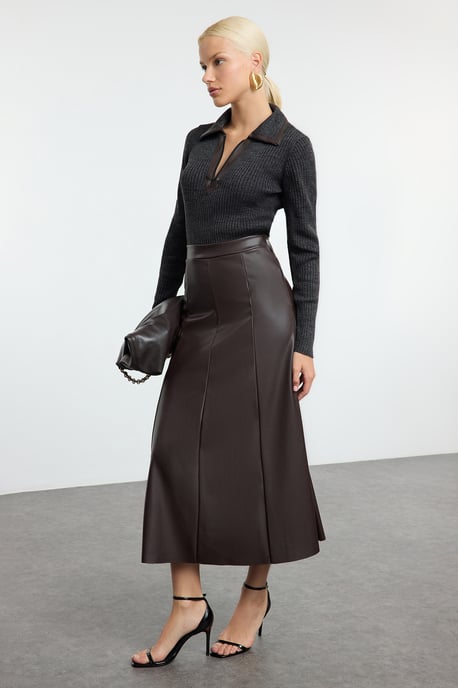 TRENDYOLMİLLA Damen Braun Einfarbig Maxi A-Linie A-Linie Röcke - Image 6