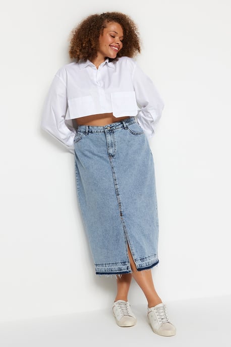 Trendyol Curve Damen Blau Einfarbig Maxi A-Linie A-Linie Große Größen Röcke - Image 1