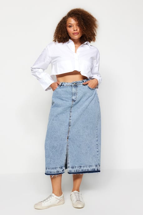 Trendyol Curve Damen Blau Einfarbig Maxi A-Linie A-Linie Große Größen Röcke - Image 2