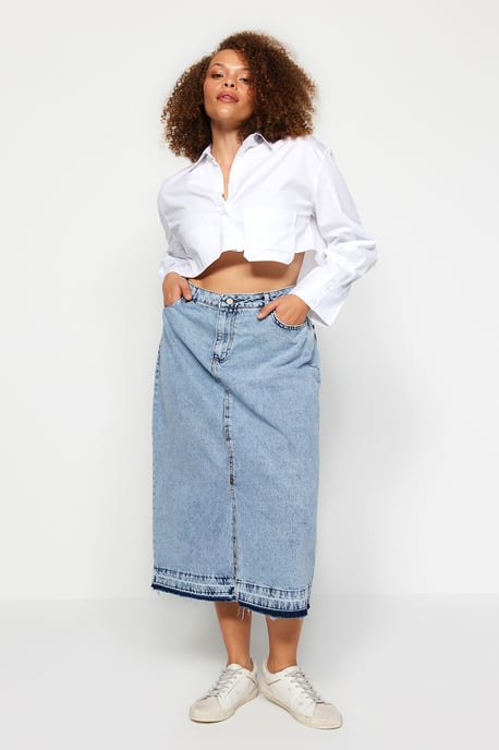 Trendyol Curve Damen Blau Einfarbig Maxi A-Linie A-Linie Große Größen Röcke - Image 6