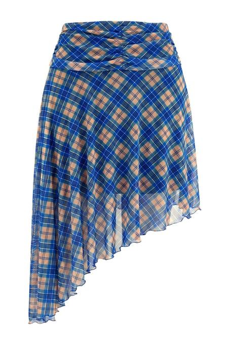 Trendyol Curve Damen Blau Kariert Maxi Asymmetrisch Große Größen Röcke - Image 2