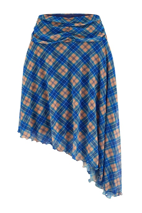 Trendyol Curve Damen Blau Kariert Maxi Asymmetrisch Große Größen Röcke - Image 5