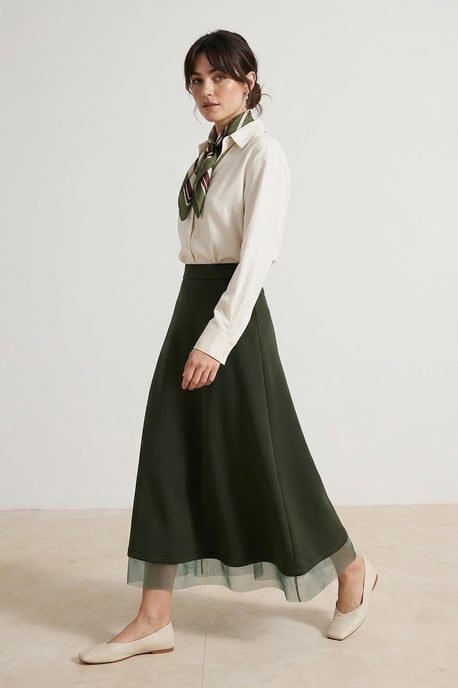Trendyol Modest Damen Khaki Einfarbig Maxi Modest Röcke - Image 1