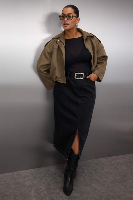 Trendyol Curve Damen Schwarz Einfarbig Maxi A-Linie A-Linie Große Größen Röcke - Image 1