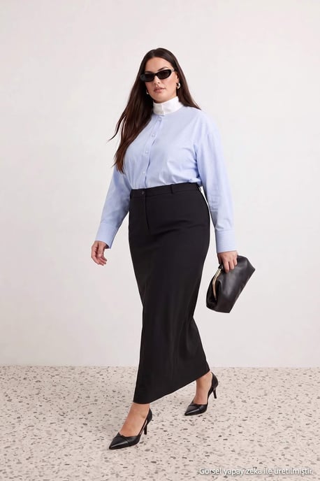Trendyol Curve Damen Schwarz Einfarbig Maxi Große Größen Röcke - Image 1