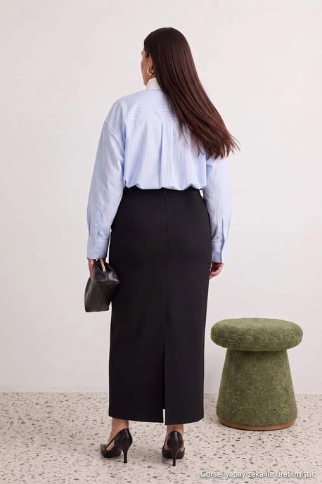 Trendyol Curve Damen Schwarz Einfarbig Maxi Große Größen Röcke - Image 2