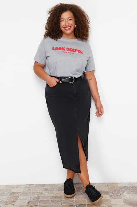 Trendyol Curve Damen Schwarz Einfarbig Maxi A-Linie A-Linie Große Größen Röcke - Image 4